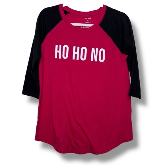 Torrid Red Ho Ho Ho Classic Fit Holiday Raglan Tee Shirt 00 - Picture 2 of 7